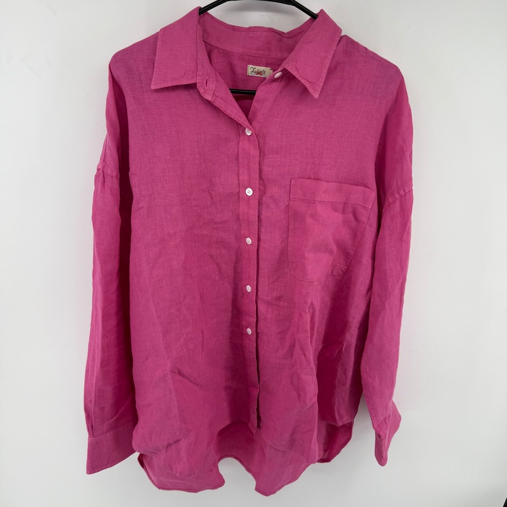 Faherty Linen Shirt Womens L Pink 100% Linen Oversized Coastal Boho Button Down